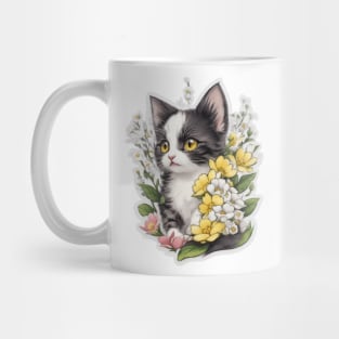 Cute black and white kitten in watercolour Mug